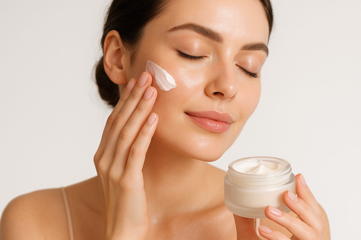 Des crème pour la peux avec une fille qui le met 