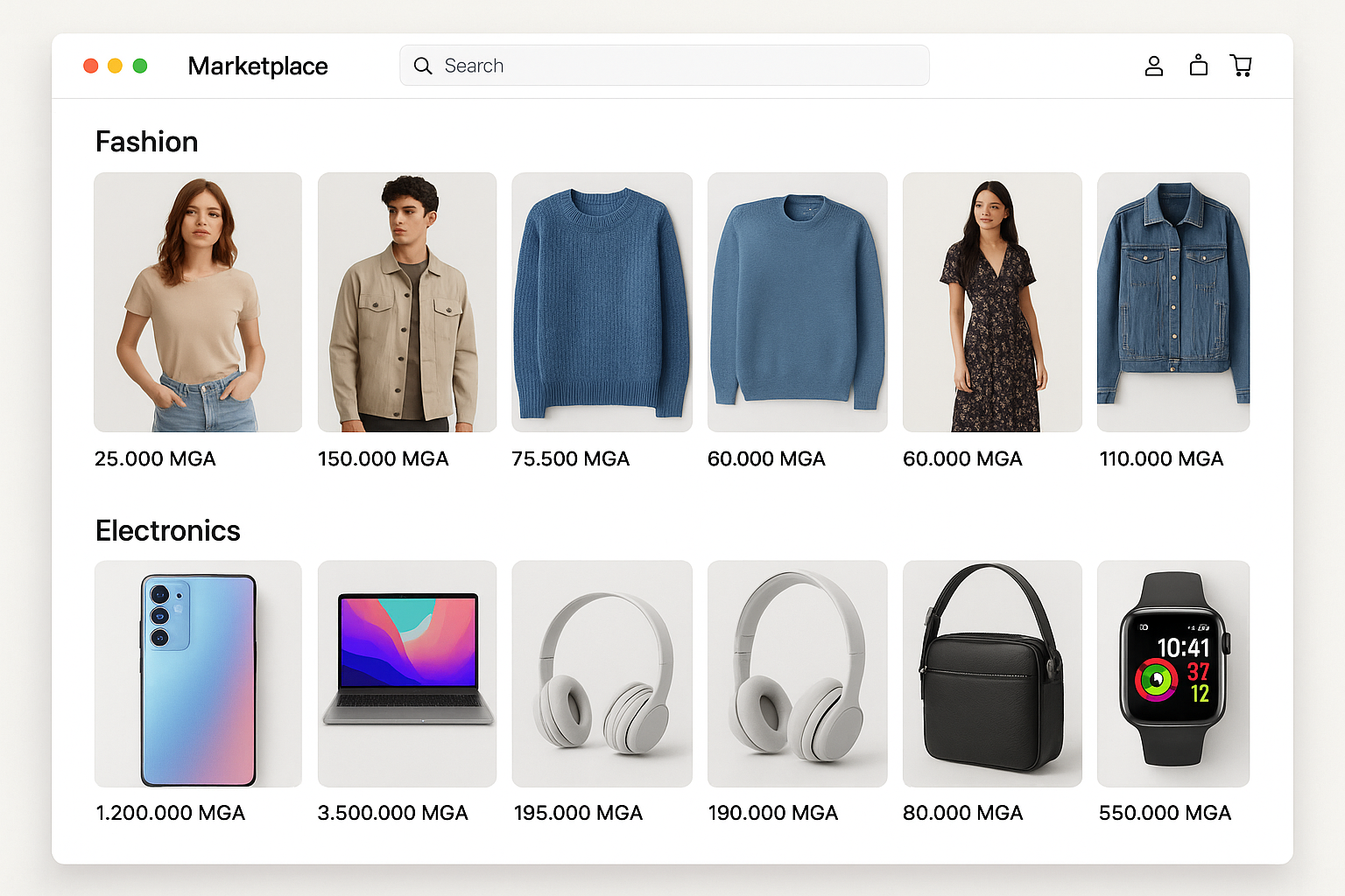 Photo des Market en ligne qui a des produits de mode et électronique prix en Ariariy de Madagascar 